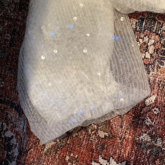 WAYF White Sequin Balloon Sleeve Top Fully Lined Size M - Picture 4 of 13